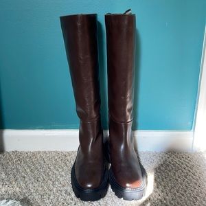Zara brown tall leather boots